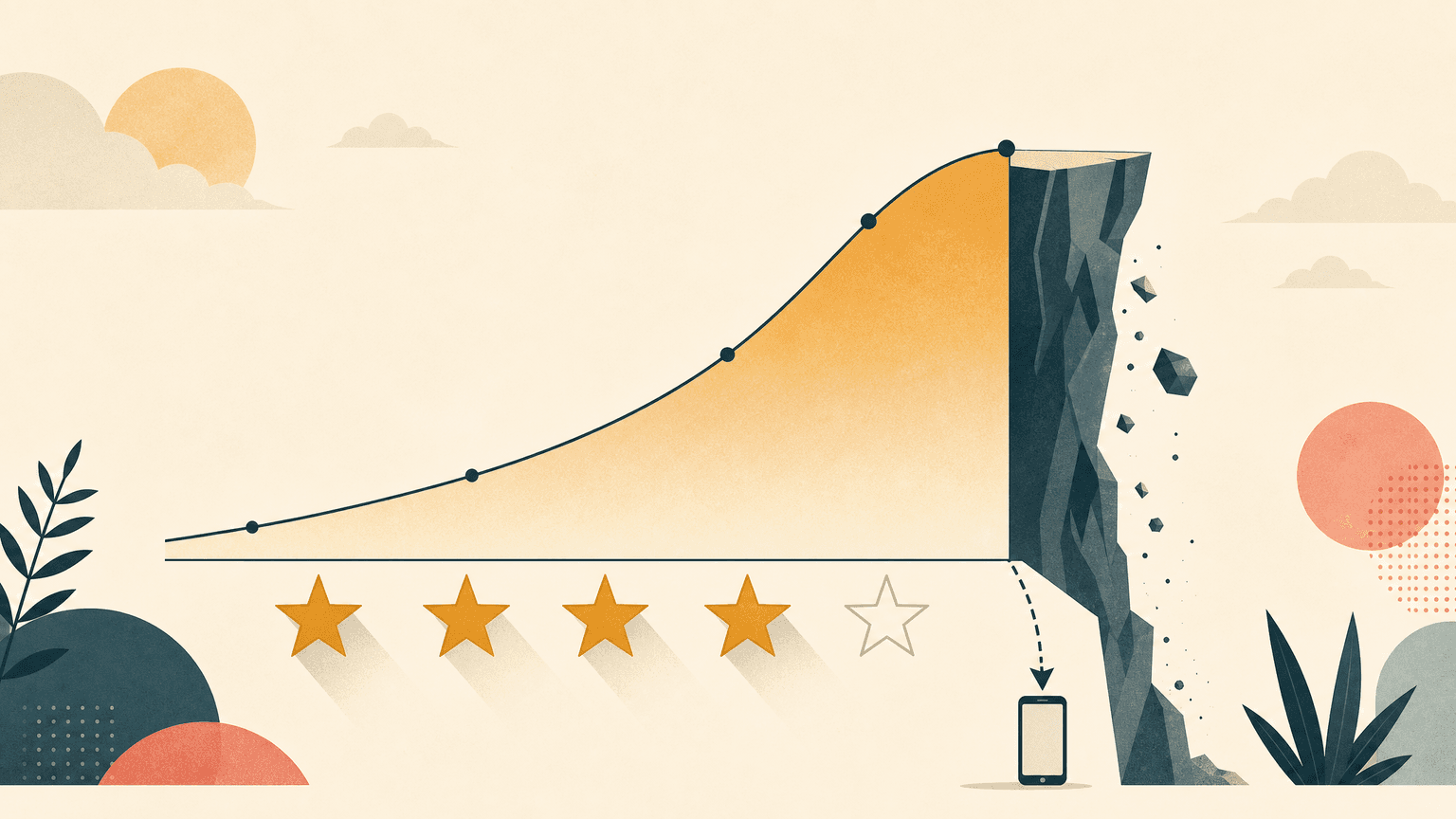 Editorial illustration of app star ratings affecting downloads