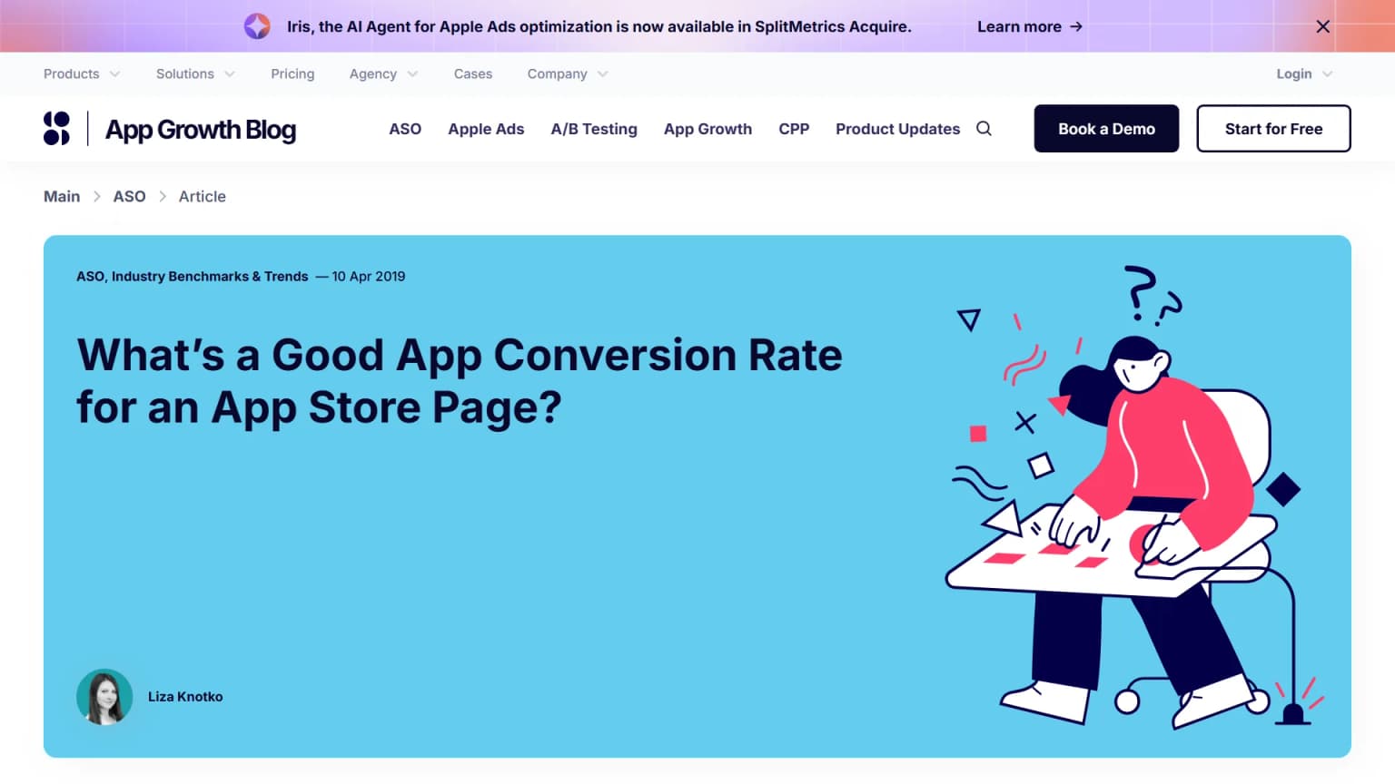 SplitMetrics blog post on good App Store conversion rates, showing the article hero and intro paragraph.