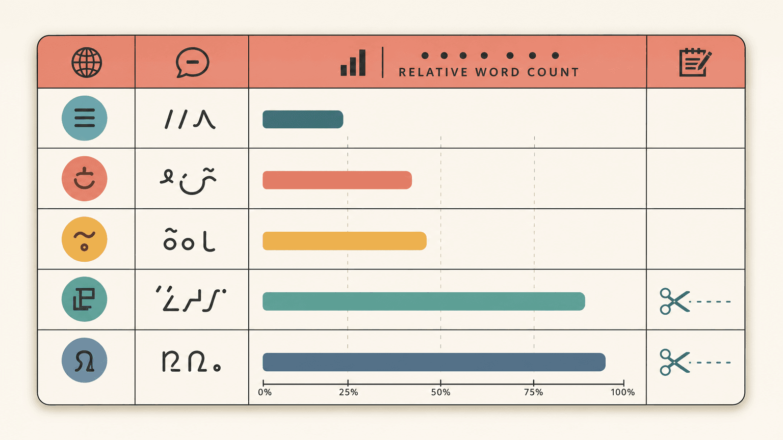 Caption length by language reference card