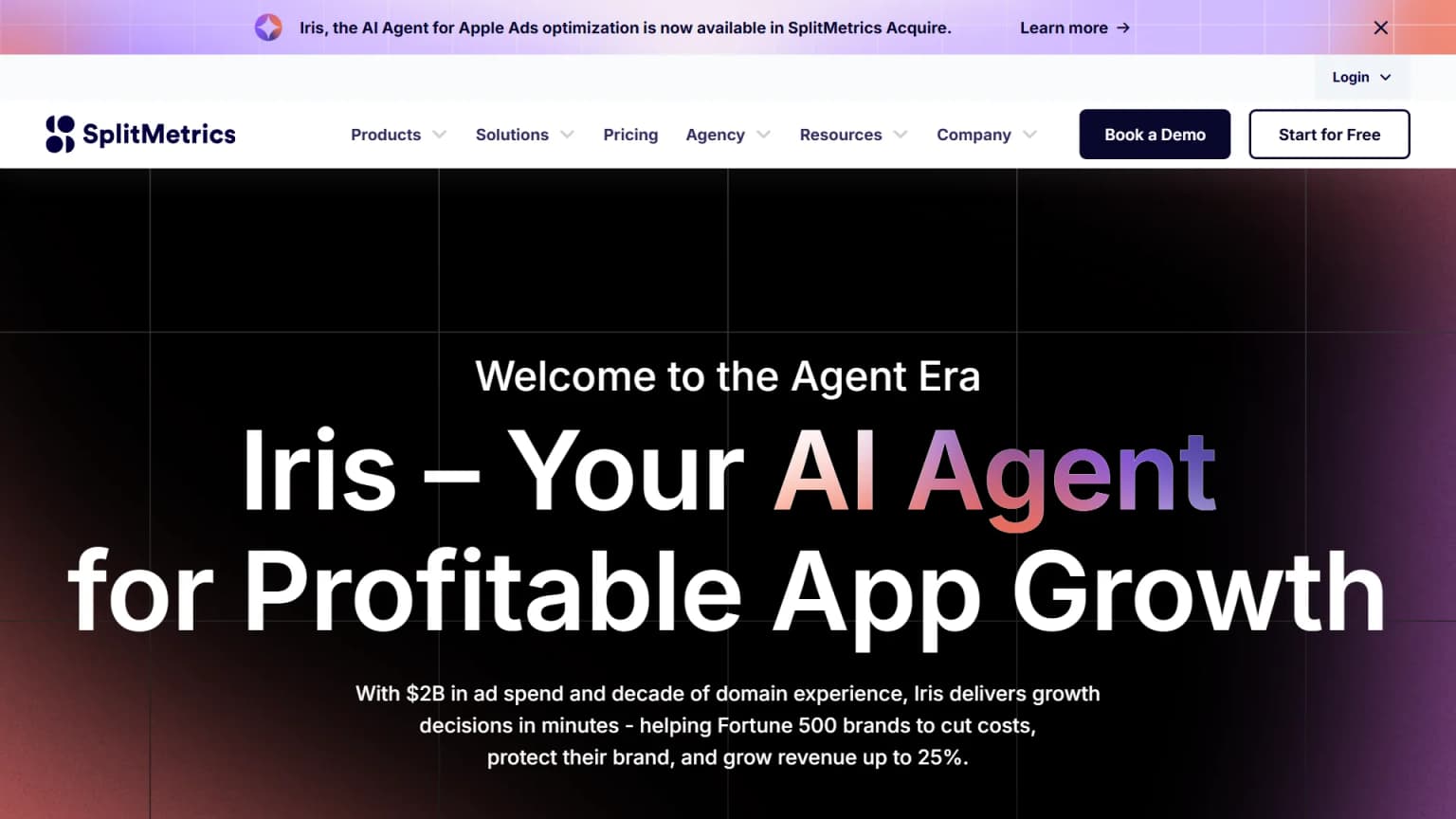 SplitMetrics homepage, an A/B testing platform for App Store conversion rate optimization.