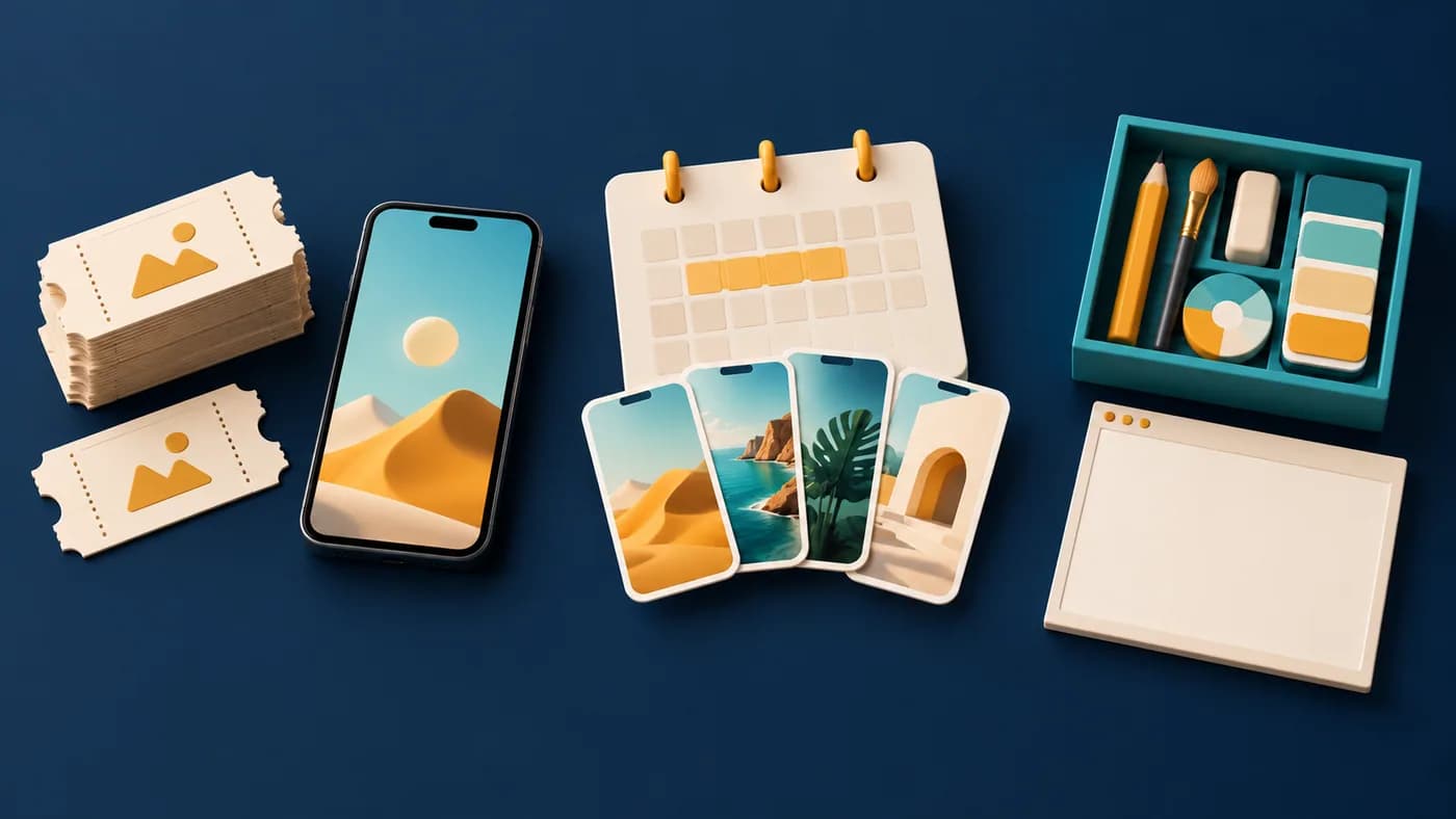 Conceptual illustration of export tickets, a finite calendar window and reusable design tools.