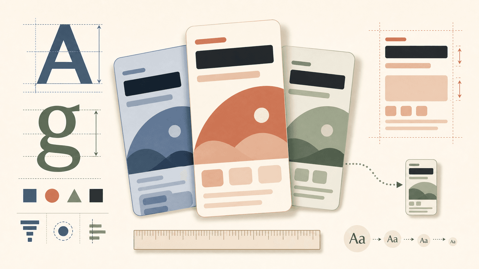 Editorial illustration of App Store screenshot typography hierarchy