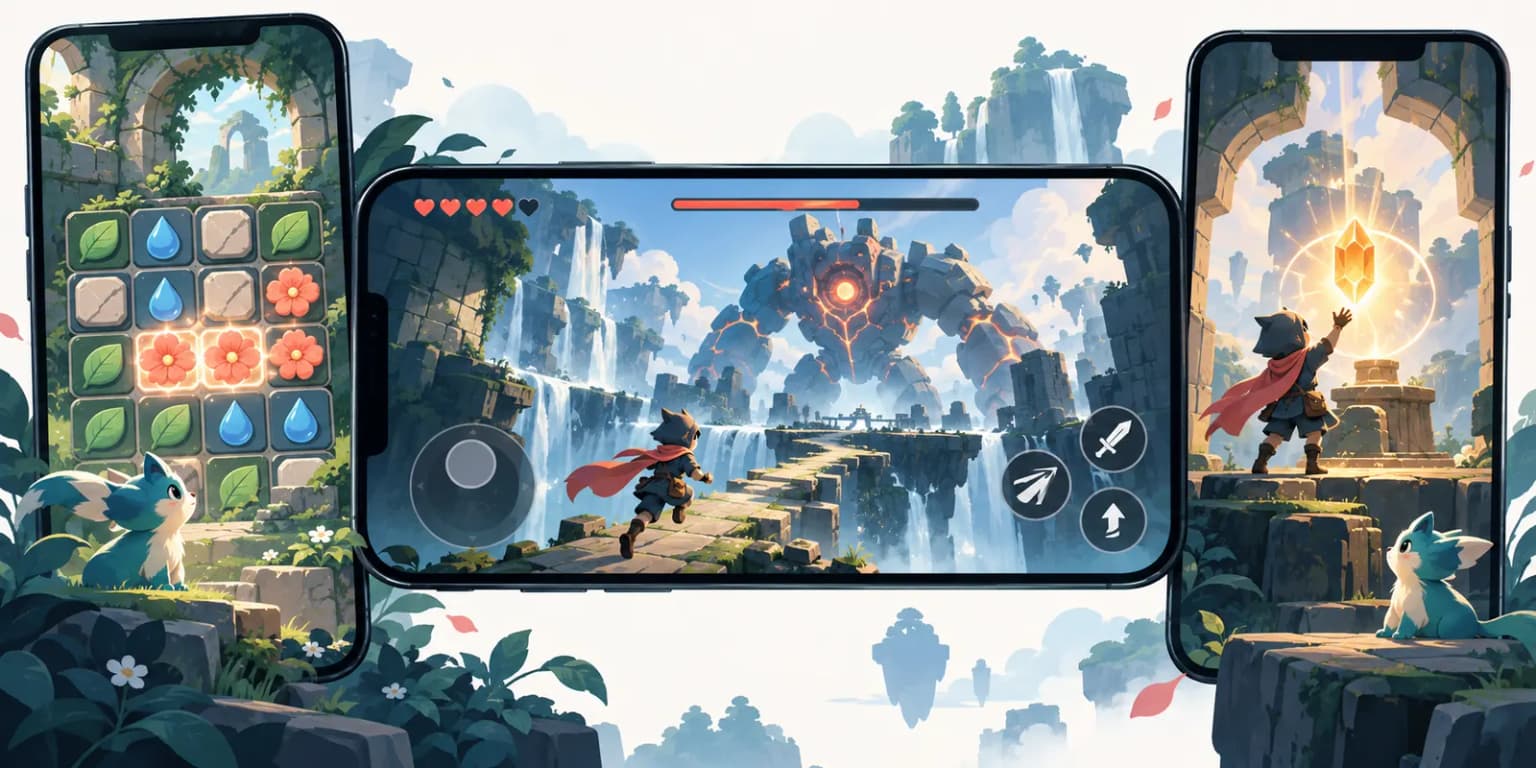 Illustrative examples of portrait and landscape mobile game scenes