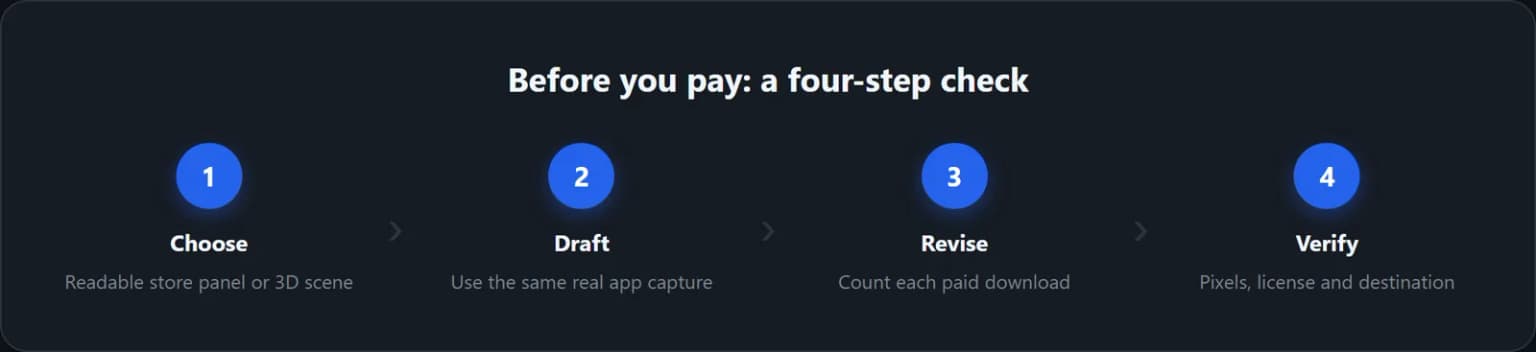 A four-step test for store panels, mockups and paid exports