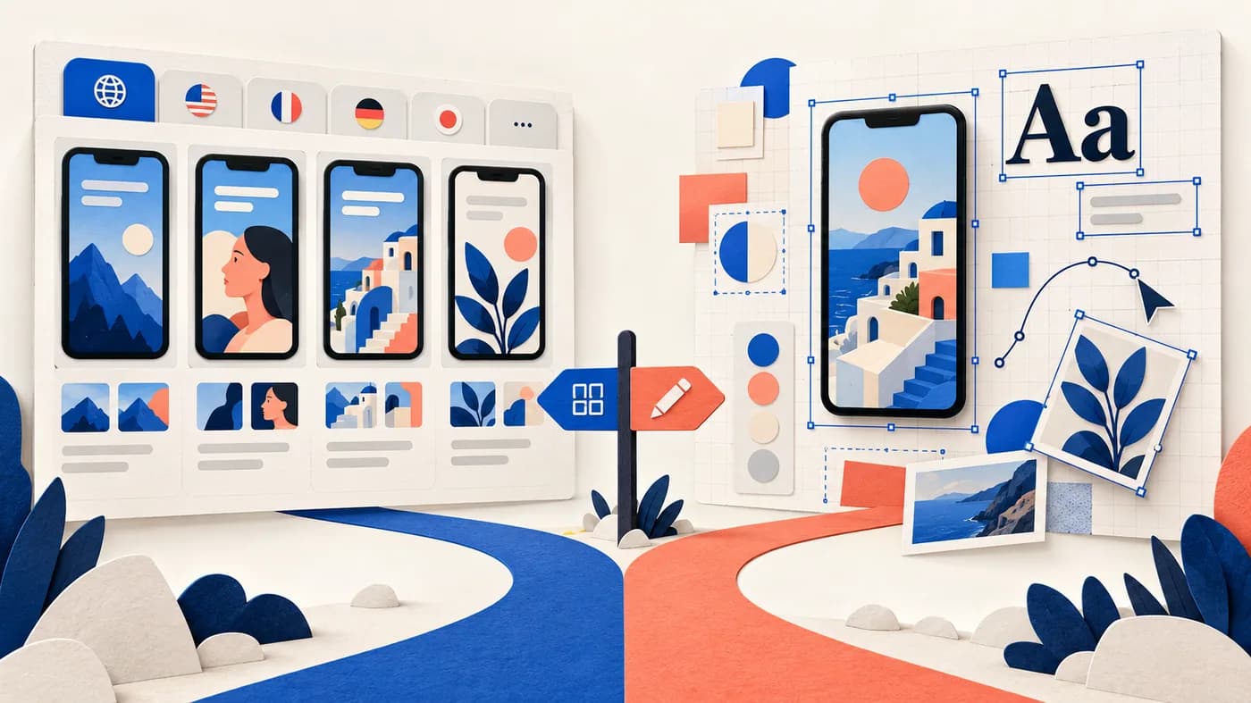 Conceptual illustration of a structured release board beside a flexible design canvas.