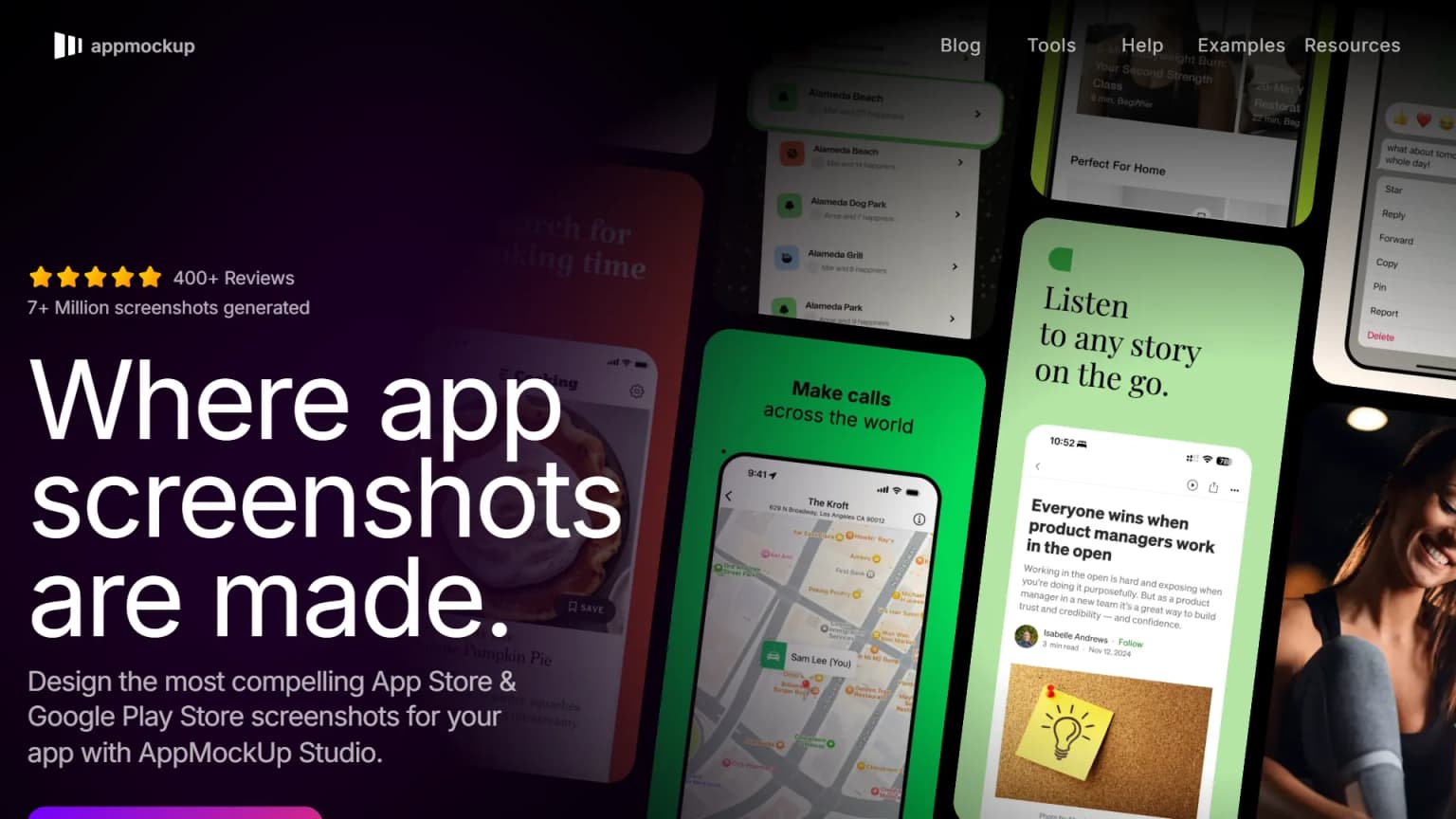 AppMockup Studio homepage with template library and no-login browser tool.