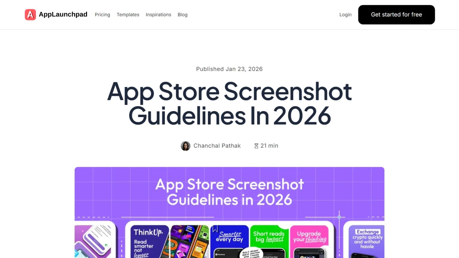 The App Launchpad 2026 App Store screenshot guidelines blog page.