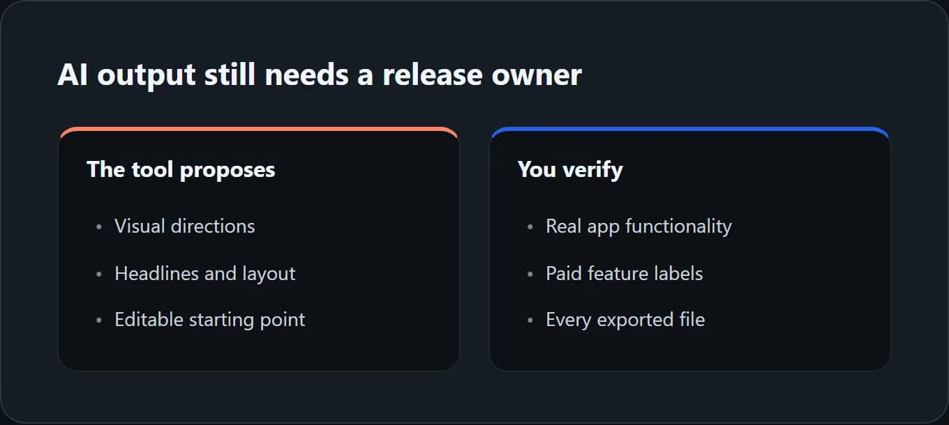 Editorial comparison of what the tool proposes and what the release owner must verify.