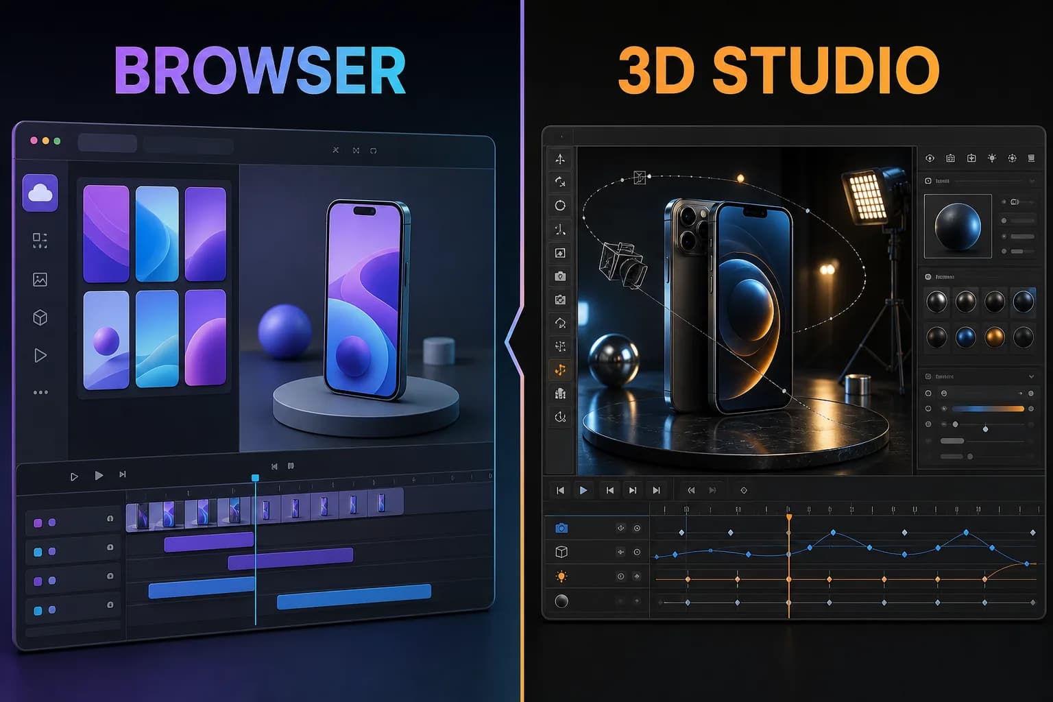 Browser mockup workflow compared with a deeper native 3D studio