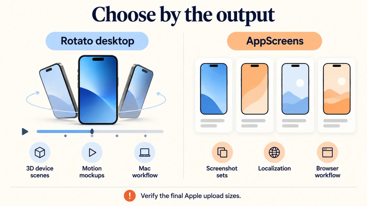 Rotato and AppScreens workflow comparison infographic.