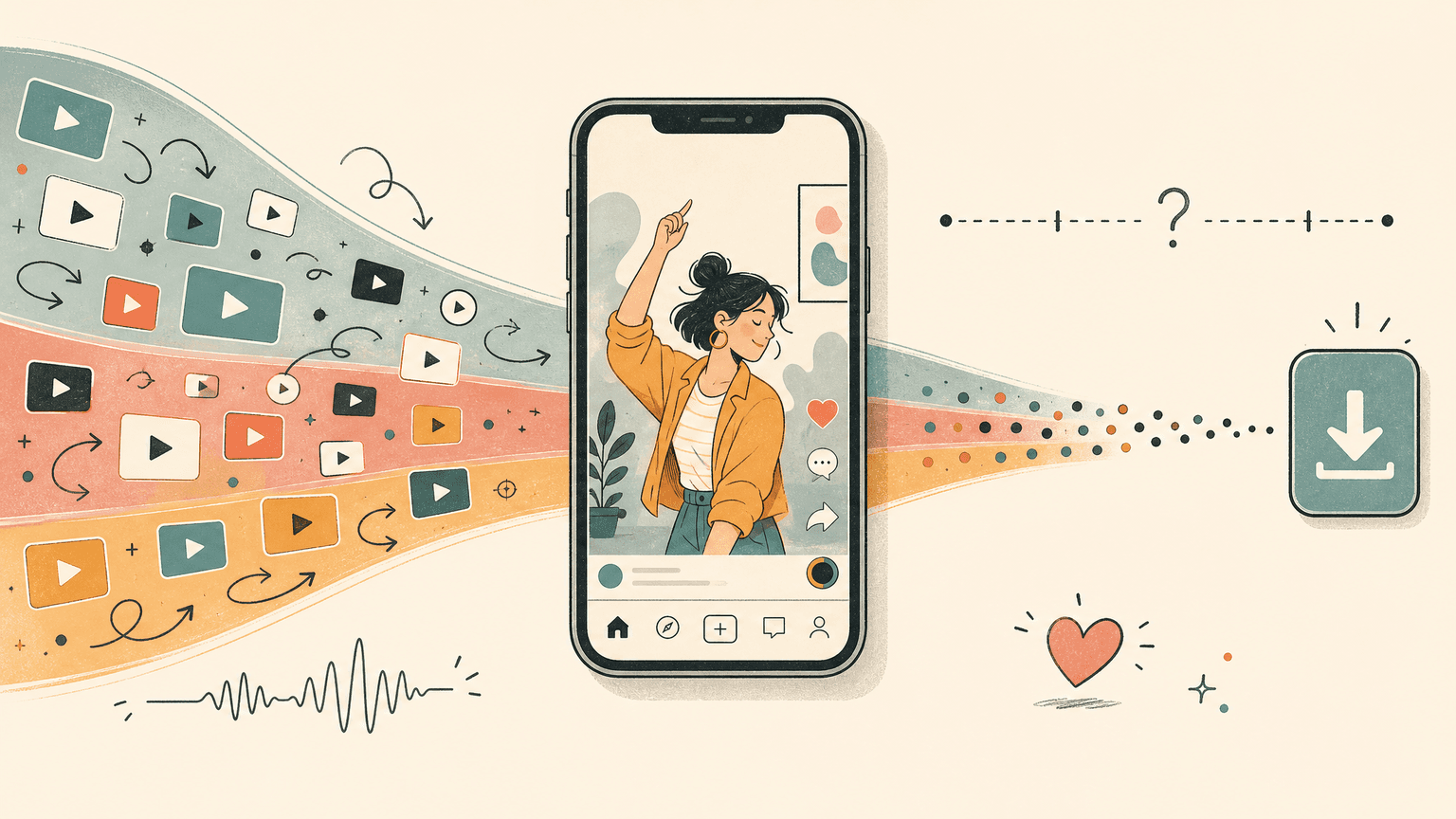 Editorial illustration of TikTok marketing for indie iOS apps